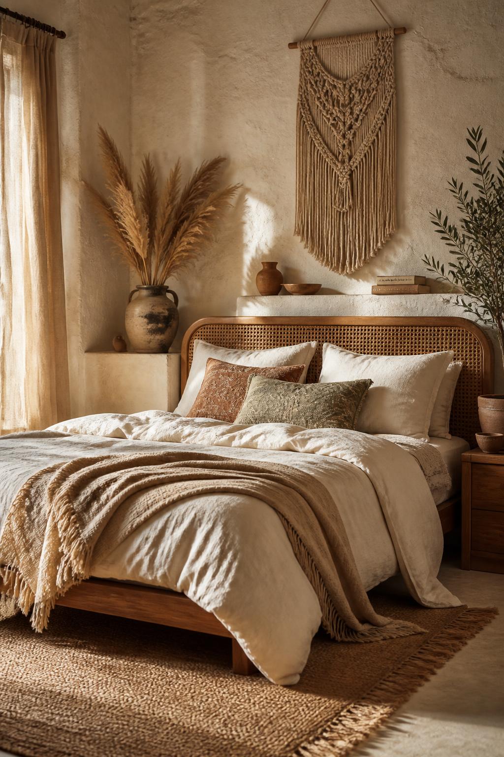 Zimmer mit Leinenbettwäsche